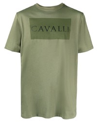 T-shirt girocollo stampata verde oliva di Roberto Cavalli