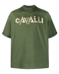 T-shirt girocollo stampata verde oliva di Roberto Cavalli