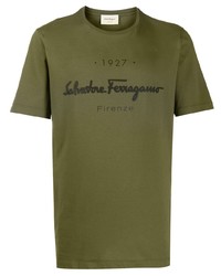 T-shirt girocollo stampata verde oliva di Salvatore Ferragamo