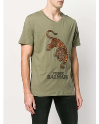 T-shirt girocollo stampata verde oliva di Pierre Balmain