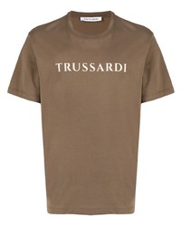 T-shirt girocollo stampata verde oliva di Trussardi