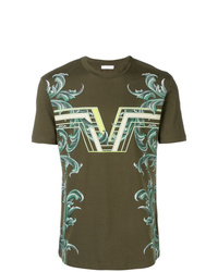 T-shirt girocollo stampata verde oliva di Versace Collection