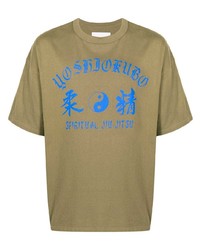 T-shirt girocollo stampata verde oliva di Yoshiokubo