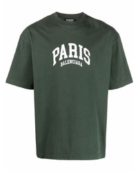 T-shirt girocollo stampata verde scuro di Balenciaga