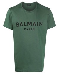 T-shirt girocollo stampata verde scuro di Balmain