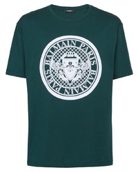 T-shirt girocollo stampata verde scuro di Balmain