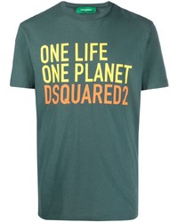 T-shirt girocollo stampata verde scuro di DSQUARED2