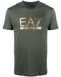 T-shirt girocollo stampata verde scuro di Ea7 Emporio Armani