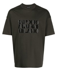 T-shirt girocollo stampata verde scuro di Emporio Armani