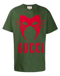 T-shirt girocollo stampata verde scuro di Gucci
