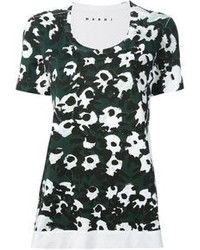 T-shirt girocollo stampata verde scuro di Marni