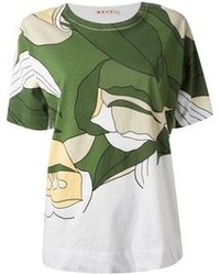 T-shirt girocollo stampata verde scuro di Marni