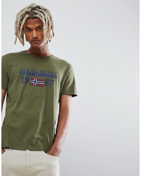 T-shirt girocollo stampata verde scuro di Napapijri