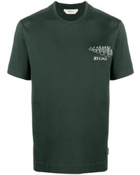 T-shirt girocollo stampata verde scuro di Z Zegna