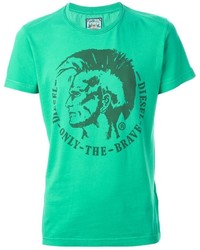 T-shirt girocollo stampata verde di Diesel