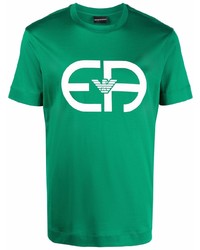 T-shirt girocollo stampata verde di Ea7 Emporio Armani