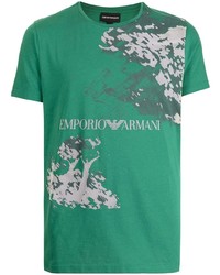 T-shirt girocollo stampata verde di Emporio Armani