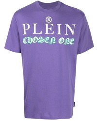 T-shirt girocollo stampata viola chiaro di Philipp Plein