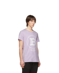 T-shirt girocollo stampata viola chiaro di Balmain