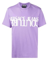 T-shirt girocollo stampata viola chiaro di VERSACE JEANS COUTURE