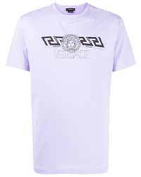 T-shirt girocollo stampata viola chiaro di Versace