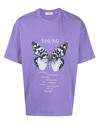 T-shirt girocollo stampata viola chiaro di YOUNG POETS