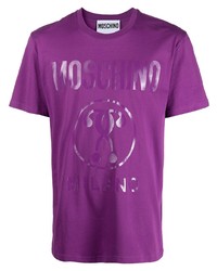 T-shirt girocollo stampata viola melanzana di Moschino