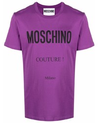 T-shirt girocollo stampata viola melanzana di Moschino