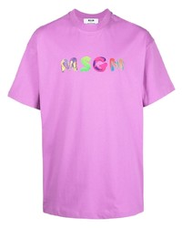 T-shirt girocollo stampata viola melanzana di MSGM