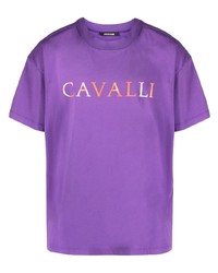 T-shirt girocollo stampata viola di Roberto Cavalli