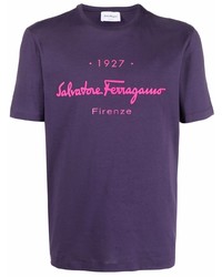 T-shirt girocollo stampata viola di Salvatore Ferragamo