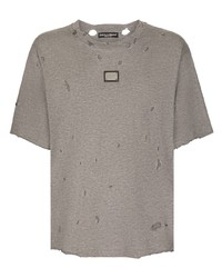 T-shirt girocollo strappata grigia di Dolce & Gabbana