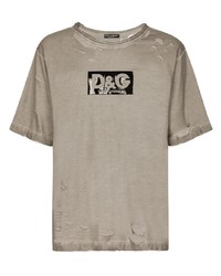 T-shirt girocollo strappata grigia di Dolce & Gabbana
