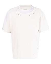 T-shirt girocollo strappata grigia di Feng Chen Wang