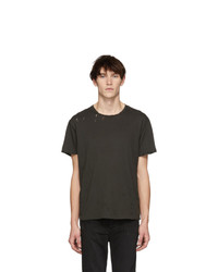 T-shirt girocollo strappata grigio scuro