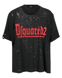 T-shirt girocollo strappata grigio scuro di DSQUARED2