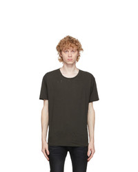 T-shirt girocollo strappata marrone scuro