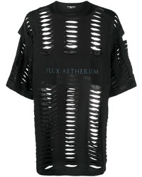 T-shirt girocollo strappata nera di Raf Simons