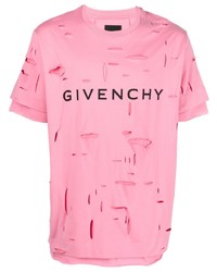T-shirt girocollo strappata rosa