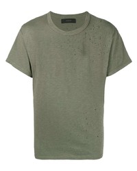 T-shirt girocollo strappata verde oliva di Amiri