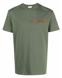 T-shirt girocollo verde oliva di Alexander McQueen