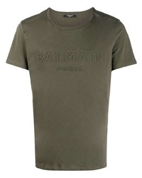 T-shirt girocollo verde oliva di Balmain