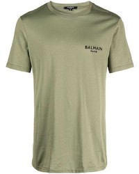 T-shirt girocollo verde oliva di Balmain