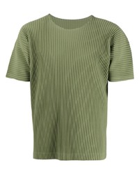 T-shirt girocollo verde oliva di Homme Plissé Issey Miyake