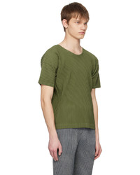 T-shirt girocollo verde oliva di Homme Plissé Issey Miyake
