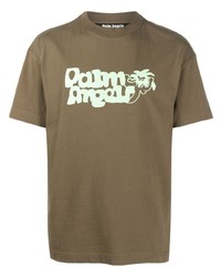 T-shirt girocollo verde oliva di Palm Angels