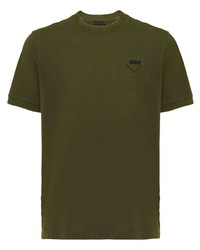 T-shirt girocollo verde oliva di Prada