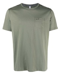 T-shirt girocollo verde oliva di Sun 68
