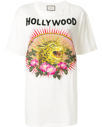 T-shirt leopardata bianca di Gucci
