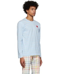 T-shirt manica lunga a righe orizzontali azzurra di Comme Des Garcons Play